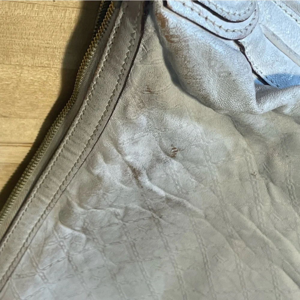 L.A.M.B. White Leather Hobo with Tan and Black Stripes